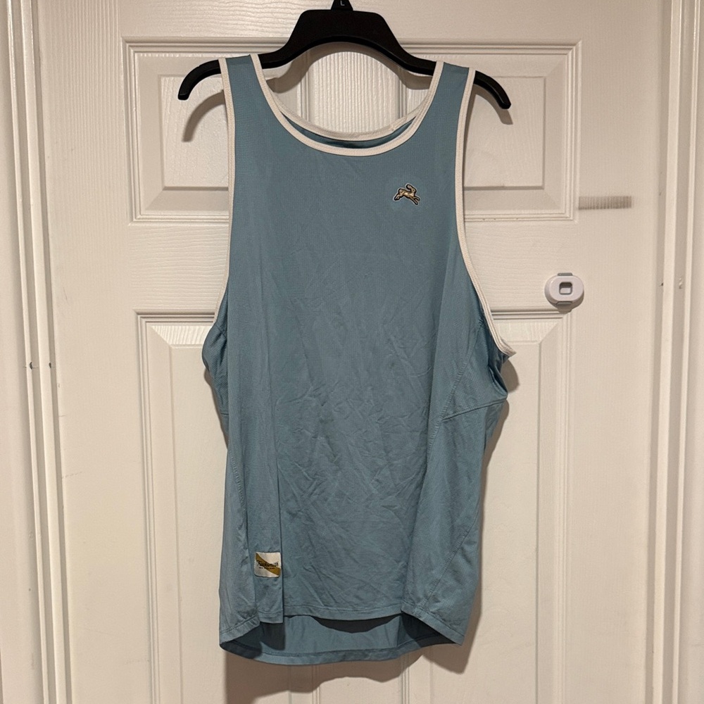 Tracksmith Twilight Tank in Dusty Blue Men’s Running Singlet with White Trim